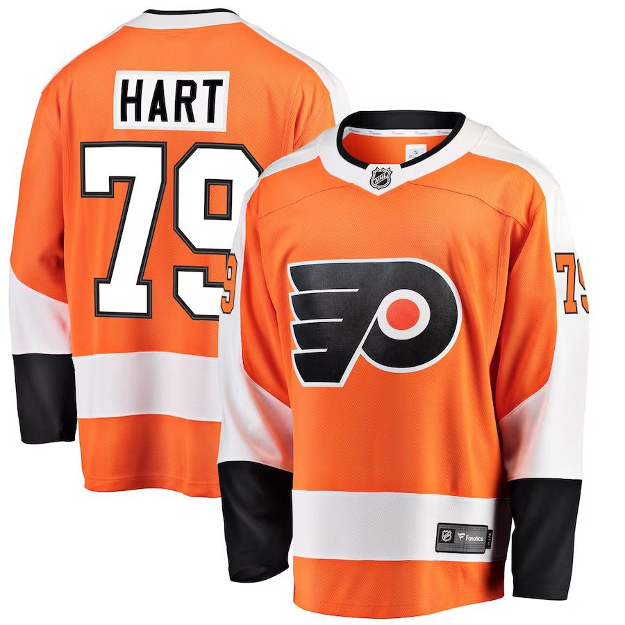 Men Philadelphia Flyers 79 Carter Hart Fanatics Branded Orange Breakaway Player NHL Jersey